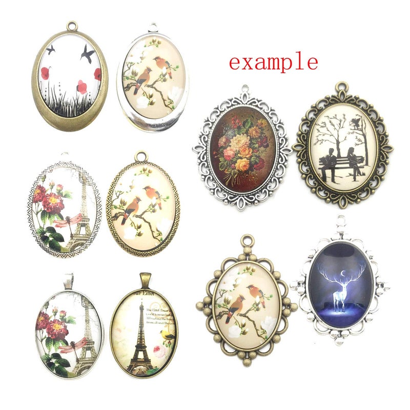Youdiyla 10 Pendant Trays, 30x40mm, Blank Oval Cabochons Base Setting Bezel Frame Metal Cameo for Photo Pendant Jewelry Making (Antique Bronze-HM277) - Image 4
